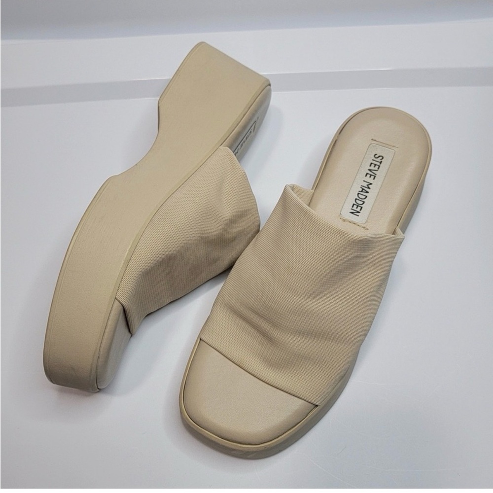 Steve Madden Slinky30 Beige Platform Wedge Slide Sandals Made in Italy 7.5 38